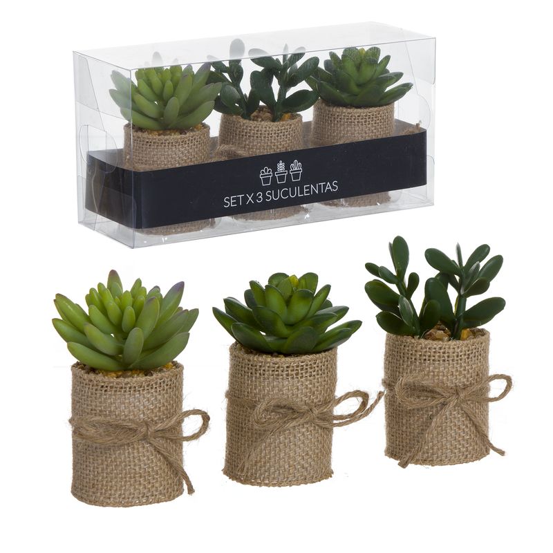 JUEGO DE 3 CACTUS MACETA YUTE