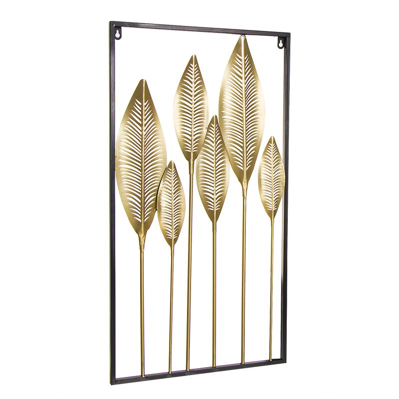 DECORACION PARED METAL HOJAS ORO