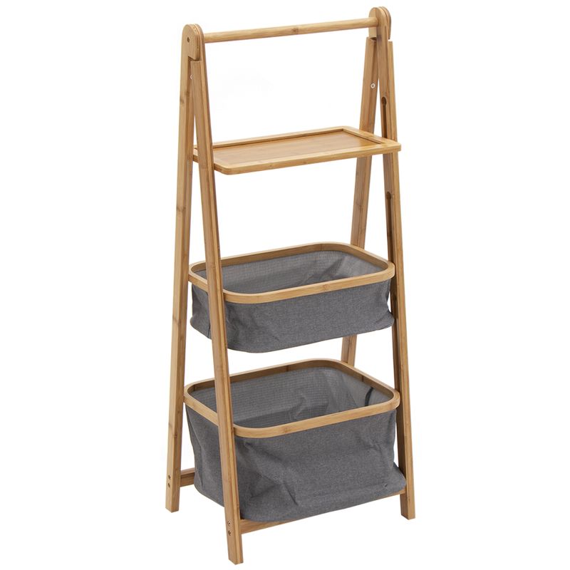MUEBLE 2 CESTAS CON ESTANTE BAMBU GRIS