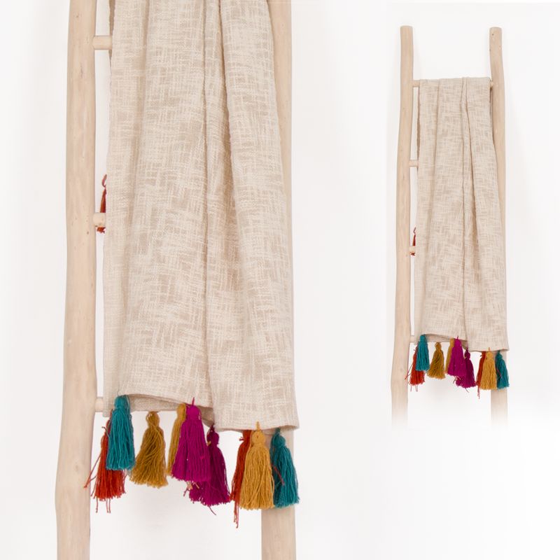 MANTA POMPONES MULTICOLOR 130X160