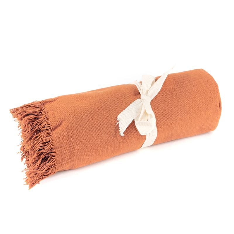 CUBRECAMA MULTIUSOS 180X240 ALGODON FLECOS TERRACOTA