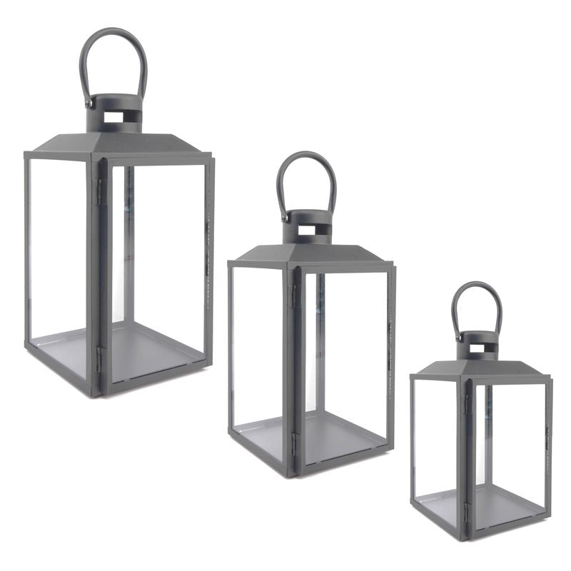 JUEGO DE 3 FAROLES GRIS