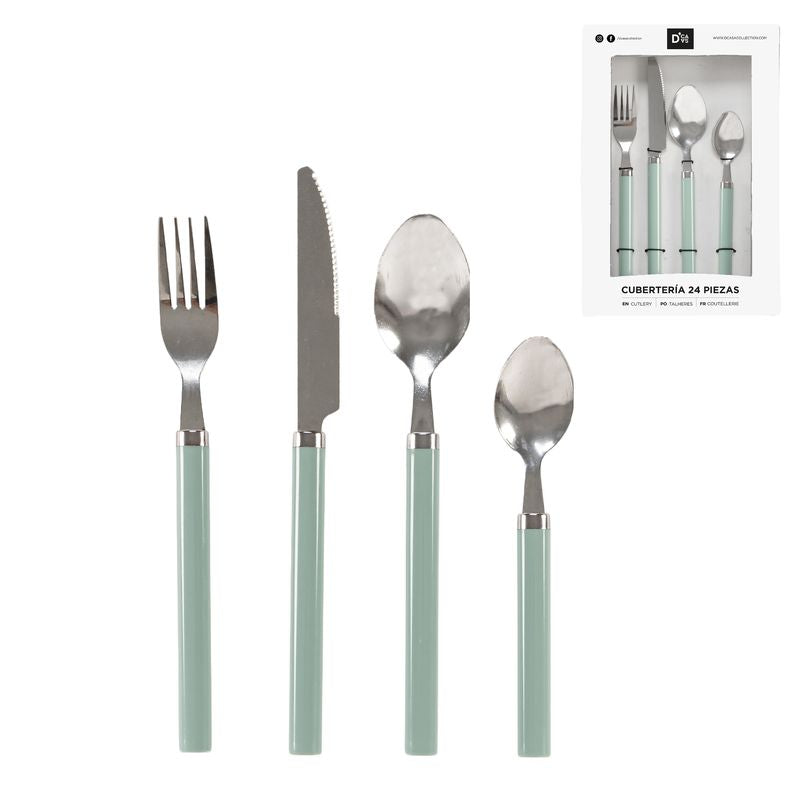 JUEGO 24 CUBIERTOS VERDE AGUA