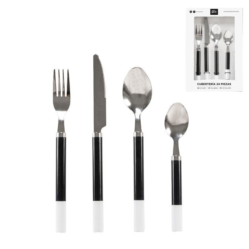 JUEGO 24 CUBIERTOS BICOLOR BLANCO NEGRO
