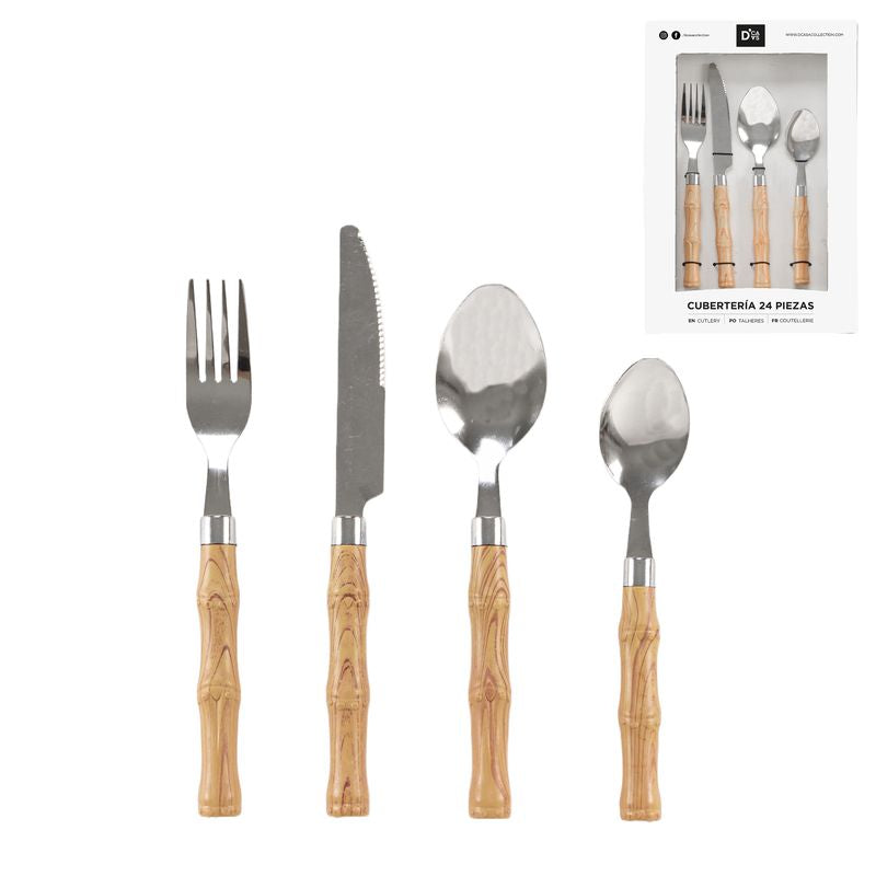 JUEGO 24 CUBIERTOS SIMIL BAMBU