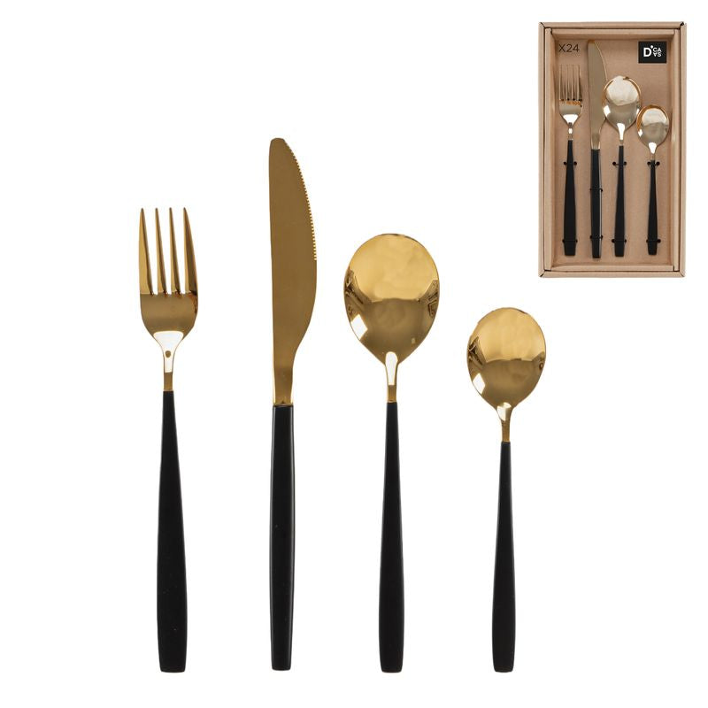 JUEGO 24 CUBIERTOS BICOLOR ORO NEGRO