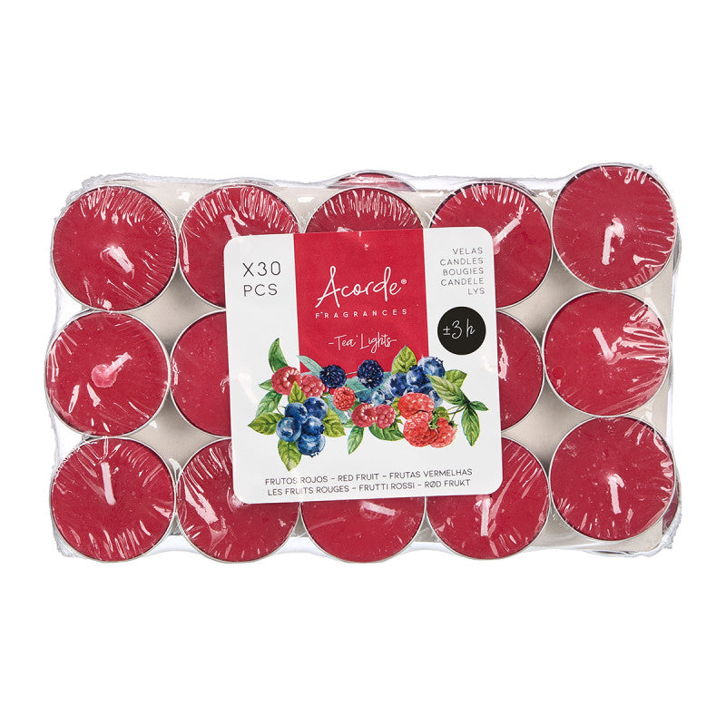 SET 30 TEA LIGHT FRUTOS ROJOS 3H