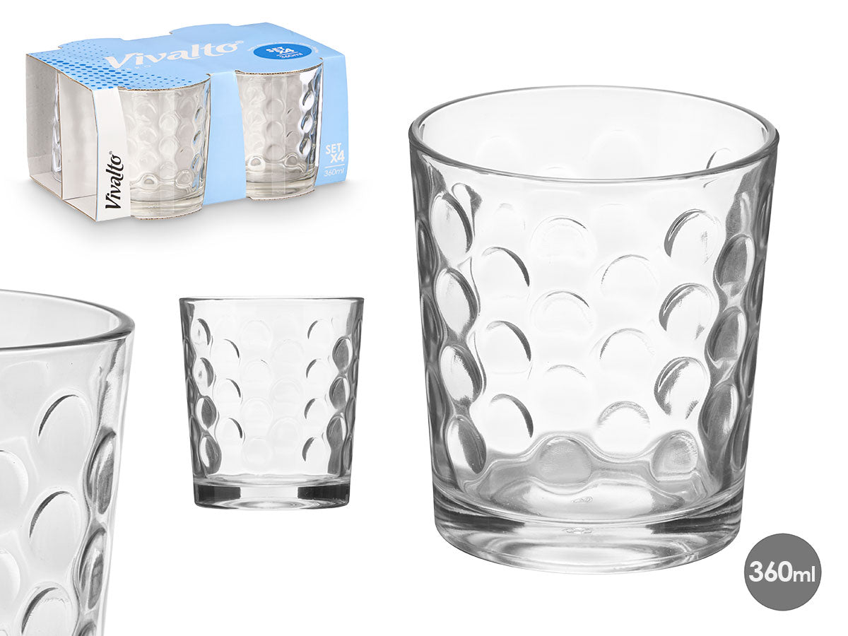 SET 4 VASOS VIDRIO PUNTOS 360 ML