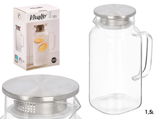 JARRA BOROSILICATO CUADRADA TAPA ACERO 1,5L