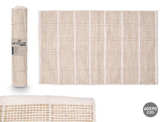 ALFOMBRA ARTESANAL CUADROS BEIGE 60X90CM