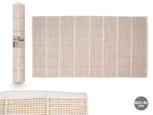 ALFOMBRA ARTESANAL CUADROS BEIGE 80X140CM