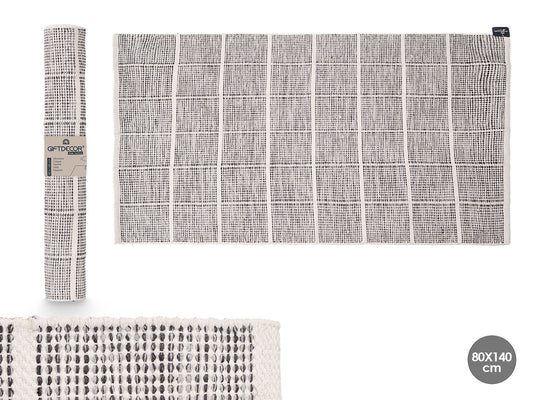 ALFOMBRA ARTESANAL CUADROS GRIS 80X140CM