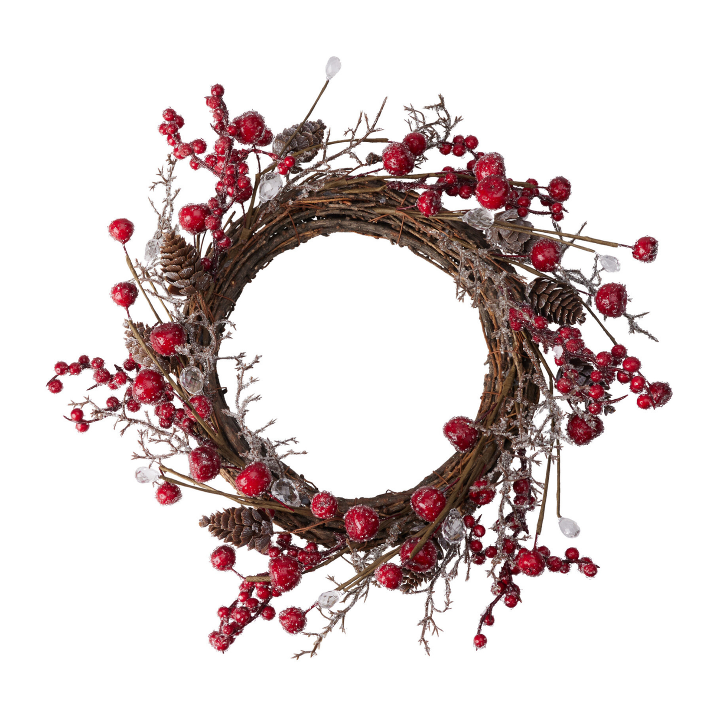 CORONA COLGANTE 30CM FRUTOS ROJOS