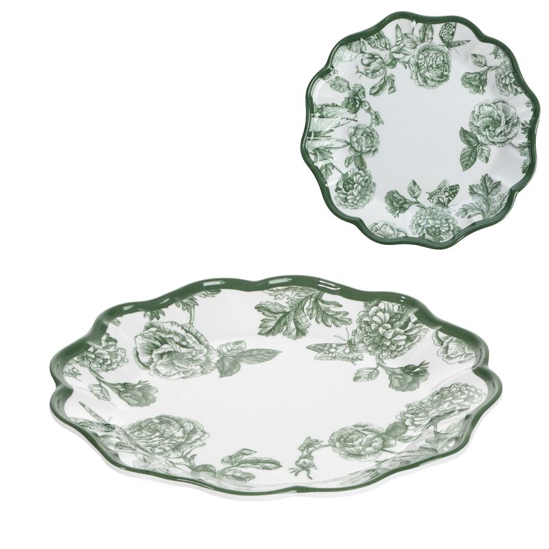PLATO POSTRE MELAMINA FLOR VERDE 23CM