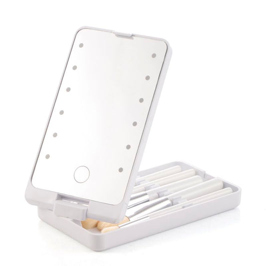 ESPEJO LED CON PINCELES MAQUILLAJE USB
