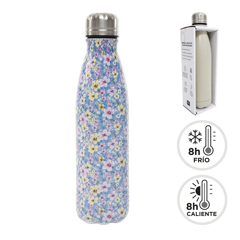 BOTELLA ACERO INOX. 500ML FLORES