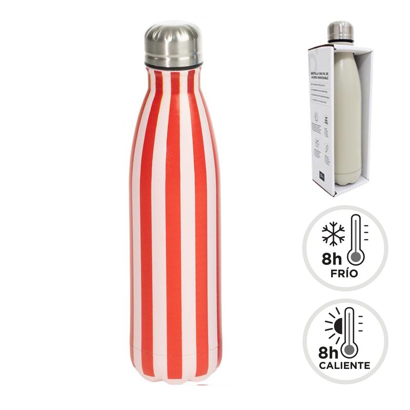 BOTELLA ACERO INOX. DOBLE CAPA 500ML RAYAS