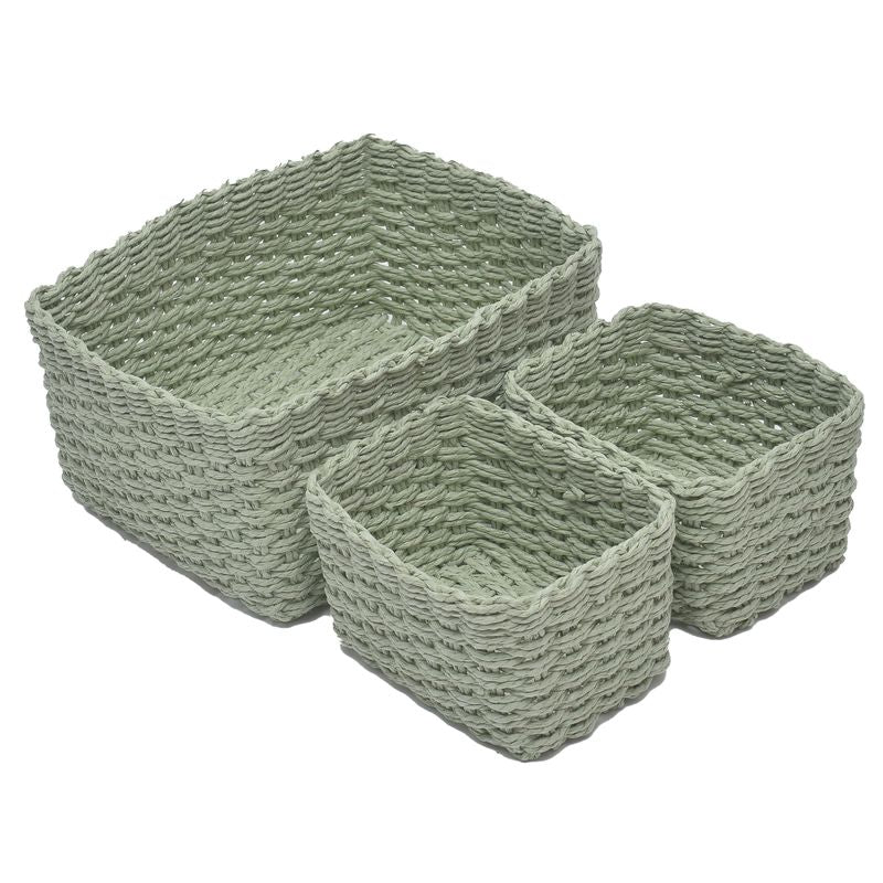 JUEGO 3 CESTAS RECTANGULARES VERDE AGUA