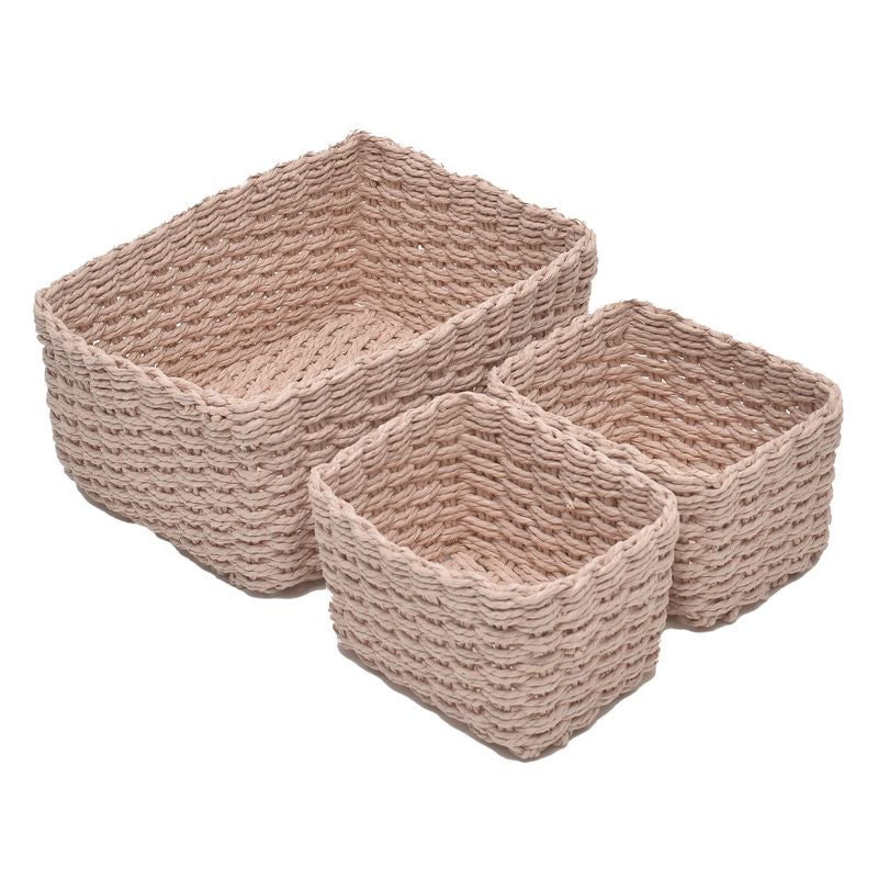JUEGO 3 CESTAS RECTANGULARES ROSA