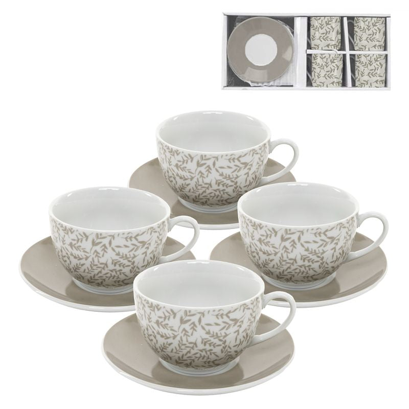 JUEGO DE CAFE 4X220ML HOJAS BEIGE
