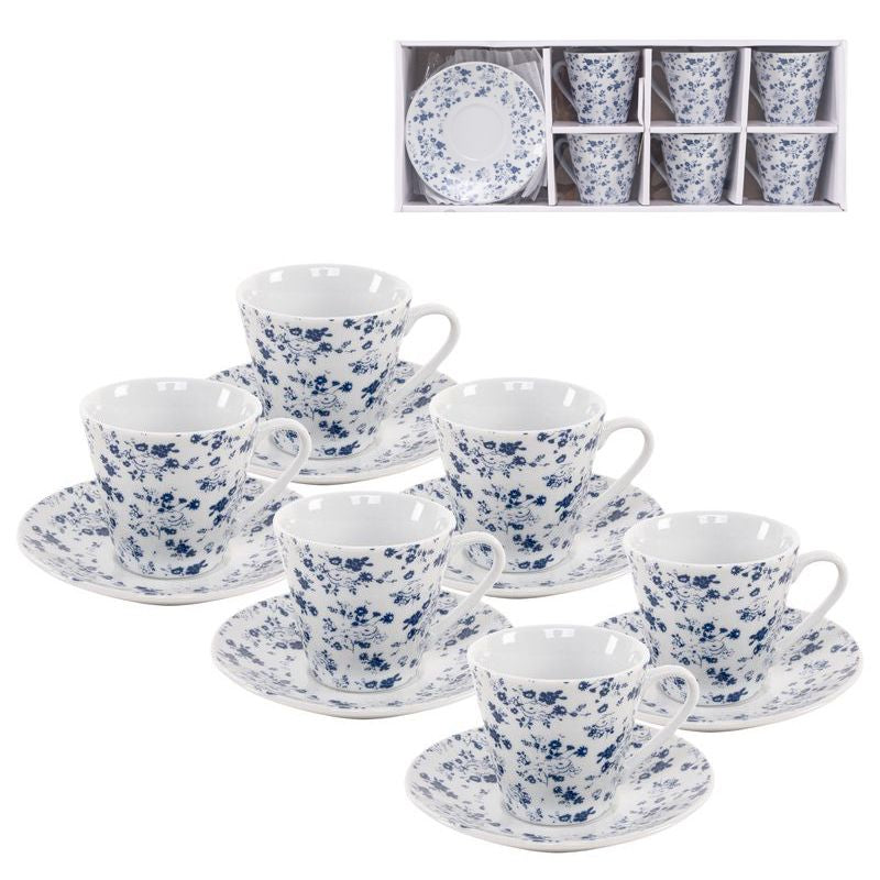 JUEGO CAFE 6X90ML FLORES AZUL