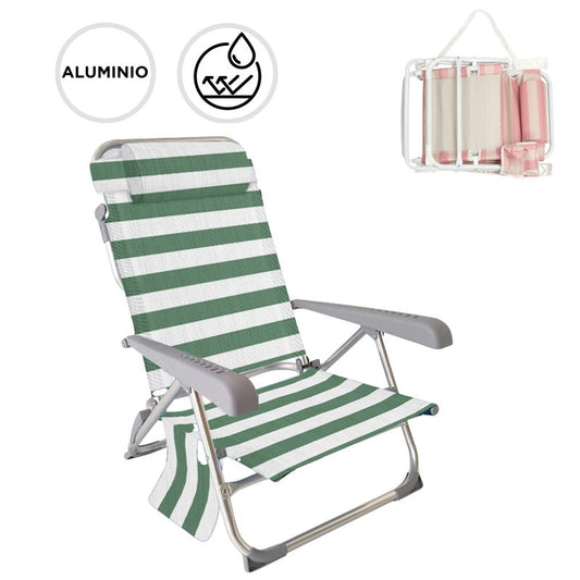 SILLA PLAYA RECLINABLE CON COJIN RAYAS VERDE