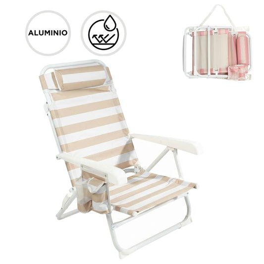 SILLA PLAYA RECLINABLE CON COJIN RAYAS NATURAL