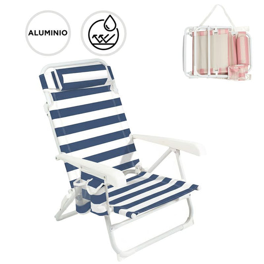 SILLA PLAYA RECLINABLE CON COJIN RAYAS AZUL MARINO