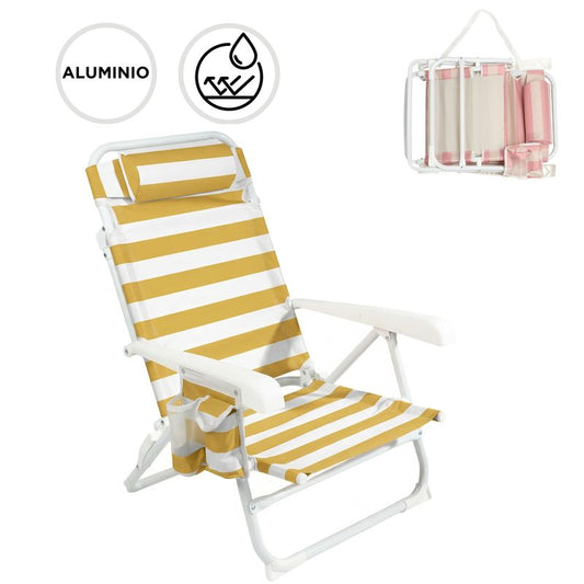 SILLA PLAYA RECLINABLE CON COJIN RAYAS AMARILLO