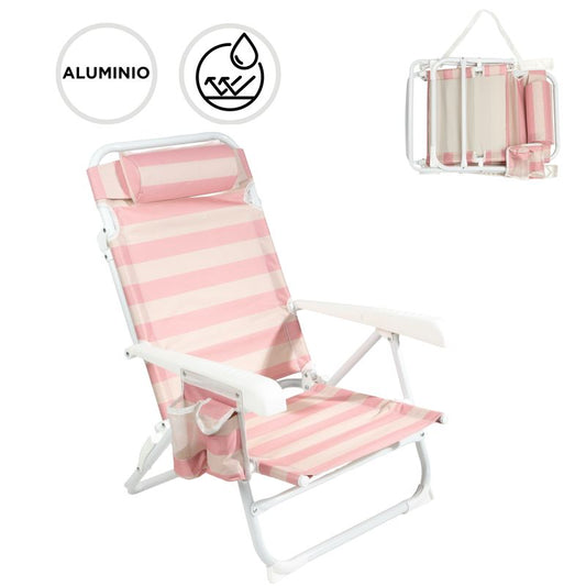 SILLA PLAYA RECLINABLE CON COJIN RAYAS BICOLOR ROSA