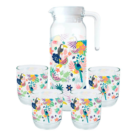 JUEGO DE JARRA 1L + 4 VASOS TROPICAL