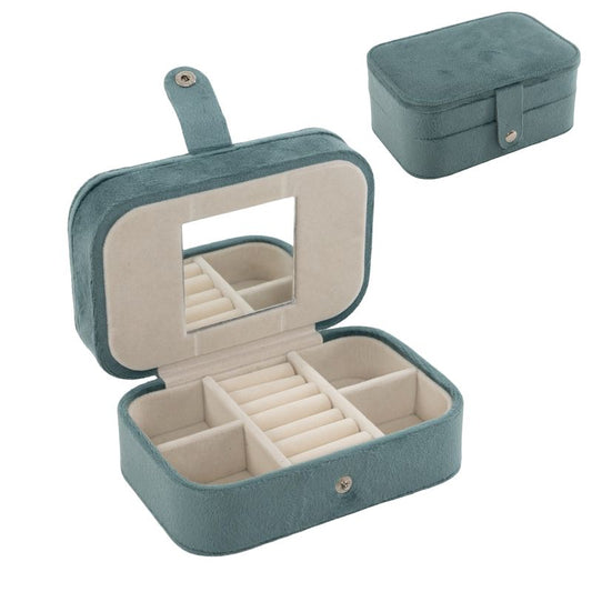 JOYERO DE VIAJE 2 NIVELES TERCIOPELO VERDE AGUA