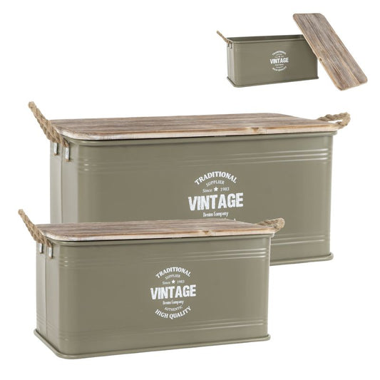 JUEGO DE 2 BAULES DE METAL GRIS