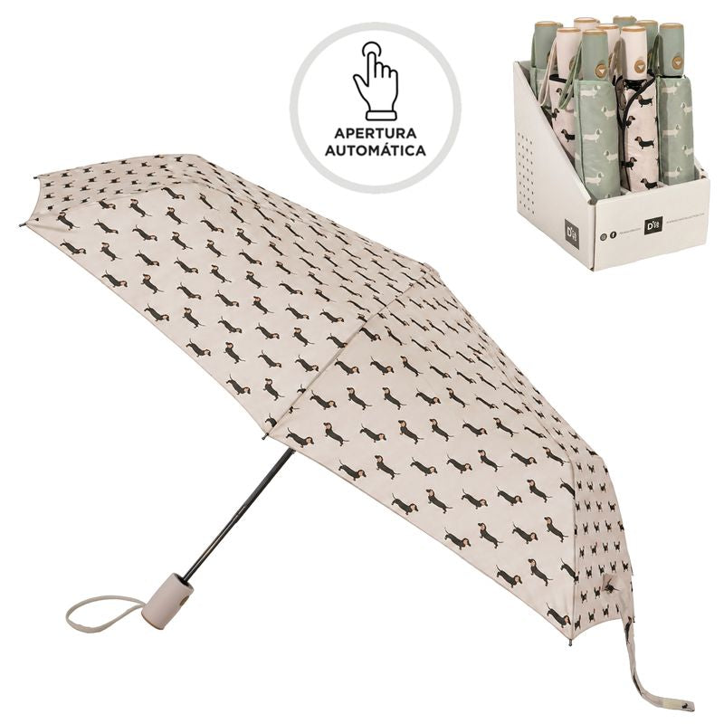 PARAGUAS PLEGABLE AUTO. FIBRA ANTIVIENTO TECKEL