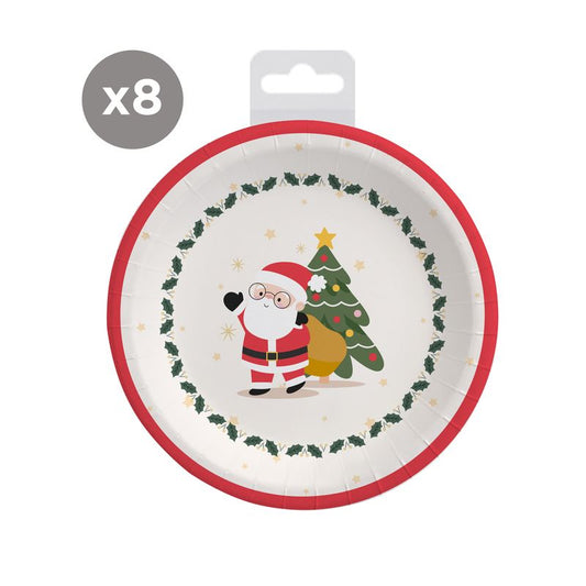 JUEGO DE 8 PLATOS 18CM PAPA NOEL
