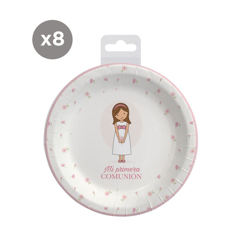 JUEGO DE 8 PLATOS 18CM COMUNION NIÑA