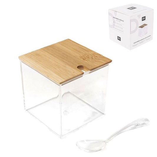 AZUCARERO ACRILICO CON CUCHARA TAPA BAMBU