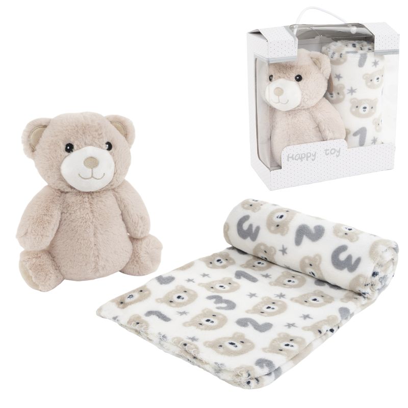 PELUCHE CON MANTA 90X75CM OSO BEIGE