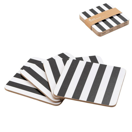 JUEGO DE 4 POSAVASOS BASE CORCHO RAYAS NEGRO