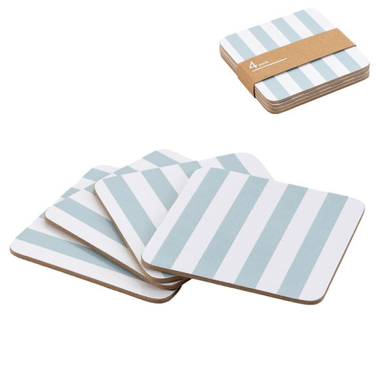 JUEGO DE 4 POSAVASOS BASE CORCHO RAYAS VERDE AGUA