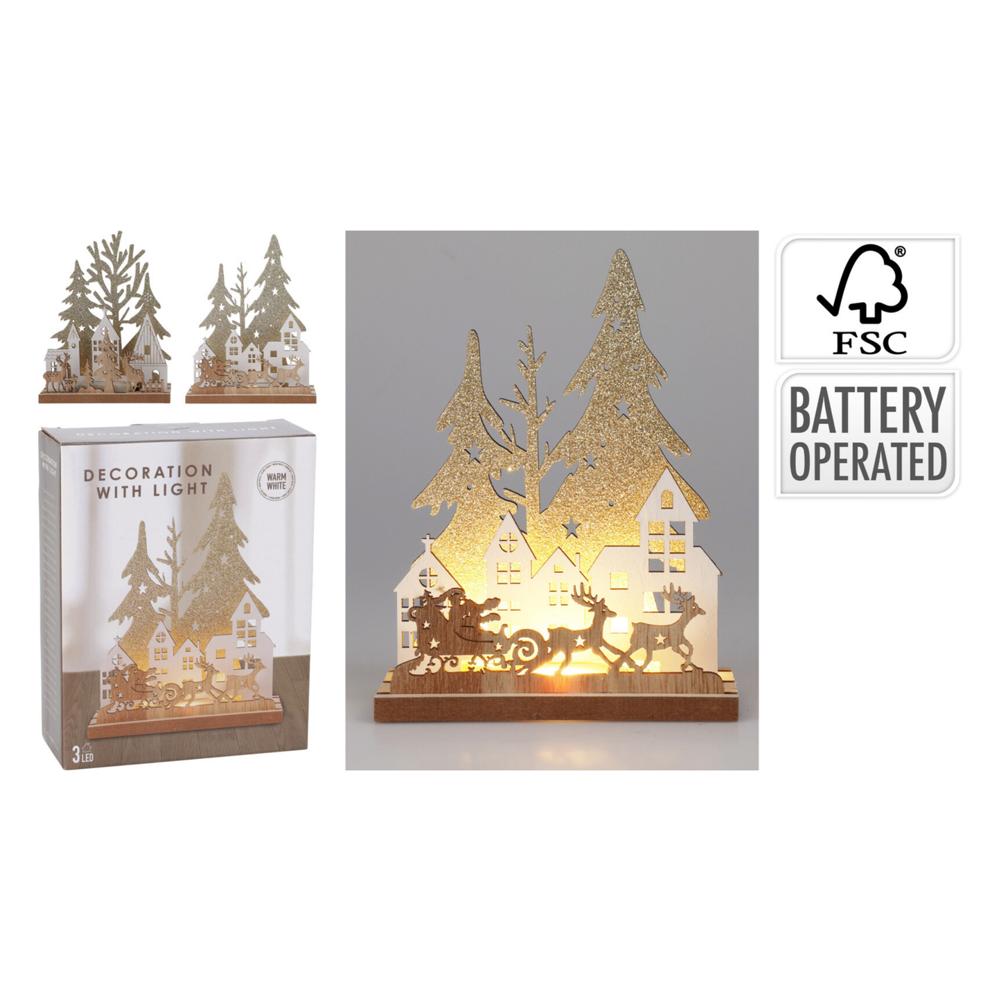 CASA NAVIDEÑA CON LUZ 15CM