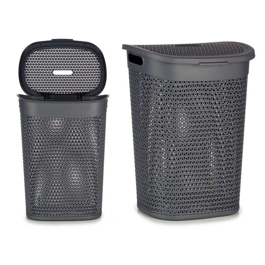 CESTO ROPA CON TAPA ANTRACITA 60L