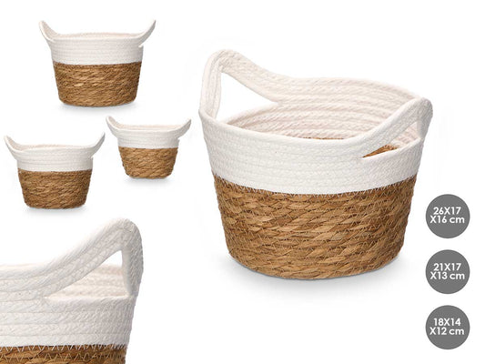 CESTO REDONDO ASAS FIBRA NATURAL BLANCO