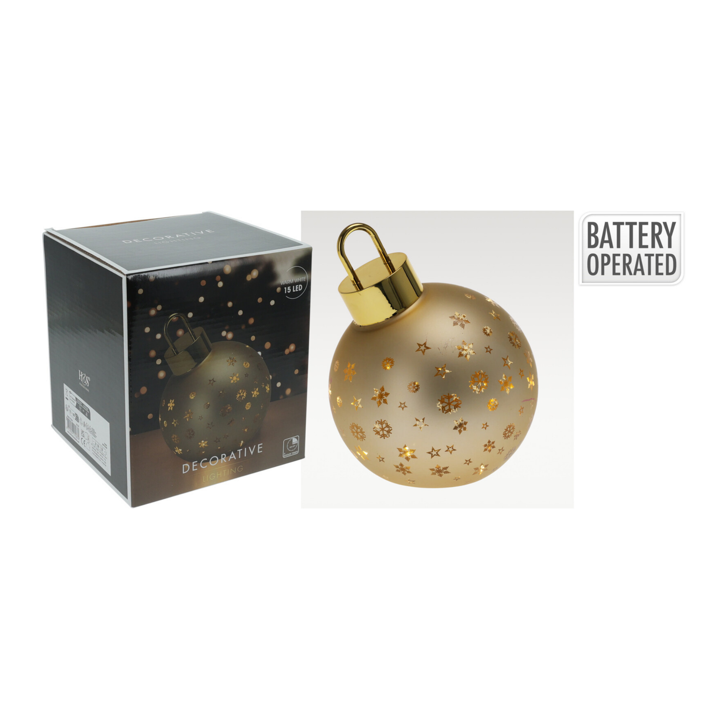 BOLA DE NAVIDAD CON LED 15CM ORO MATE