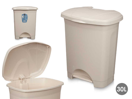 PAPELERA PEDAL PLASTICO 30L BEIGE