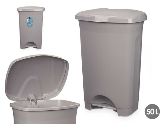 PAPELERA PEDAL PLASTICO 50L GRIS