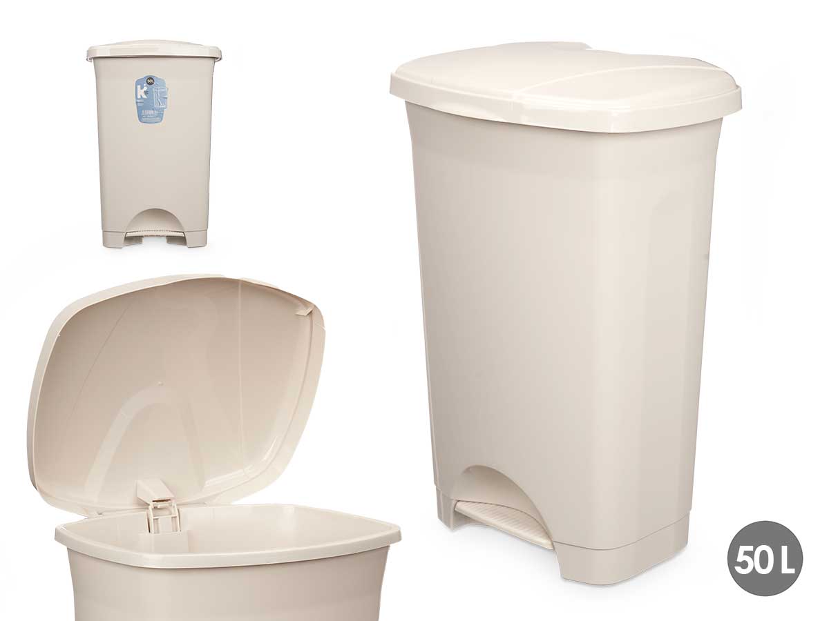 PAPELERA PEDAL PLASTICO 50L BEIGE