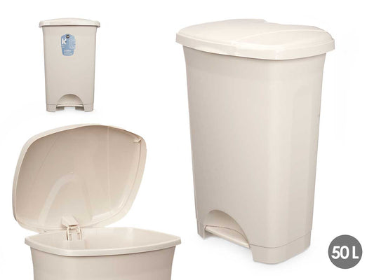 PAPELERA PEDAL PLASTICO 50L BEIGE