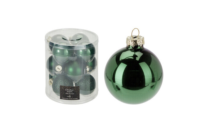 SET 12 BOLAS DE NAVIDAD VERDE 60MM