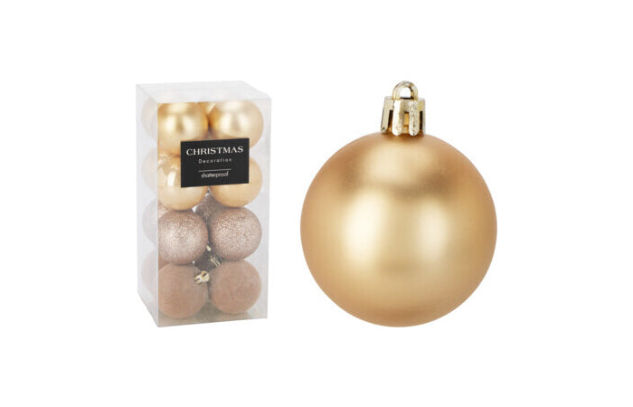 SET 16 BOLAS NAVIDAD ORO 5CM